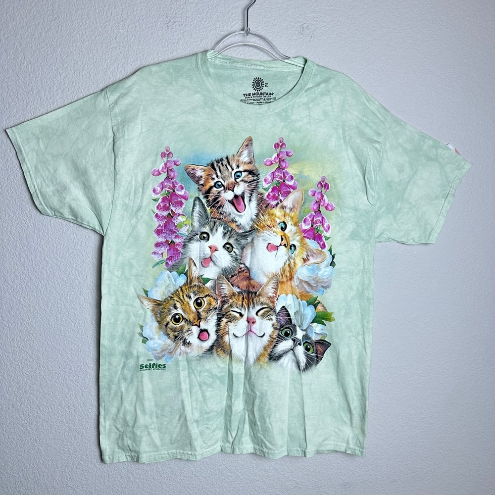 The Mountain Kitten Selfies Graphic T-Shirt Green Tie Dye XL Howard Robinson